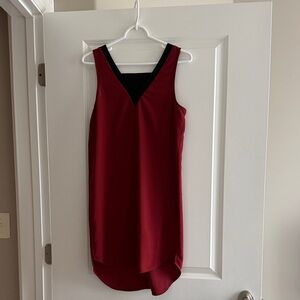 Trouvé Burgundy High-Low Dress with Black V-Neck Trim